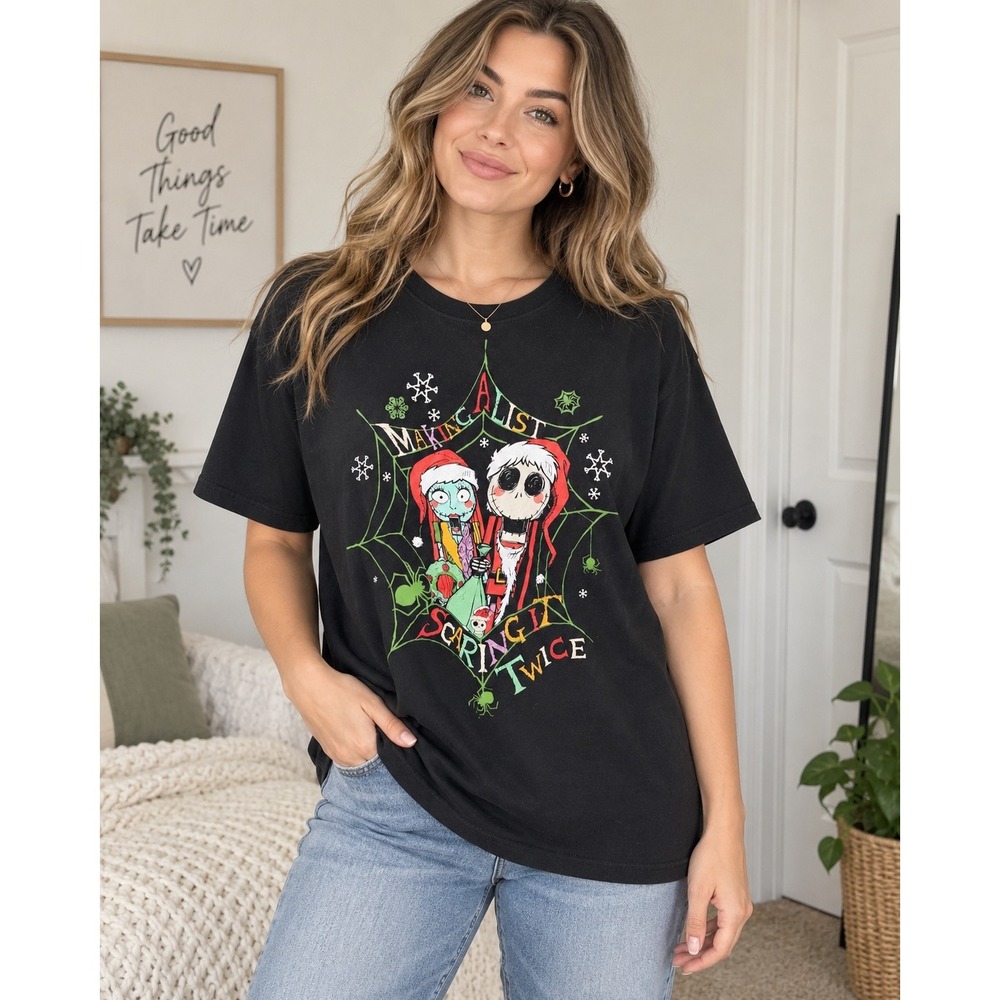 Disney The Nightmare Before Christmas Making a List T-Shirt Black XL Jack Sally